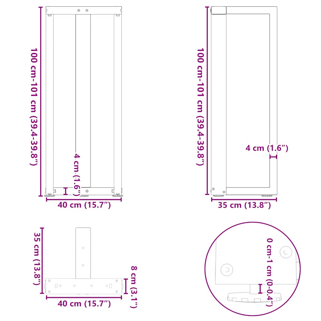 Bar Table Legs T-Shaped 2 pcs Natural Steel 40x35x(100-101) cm Steel