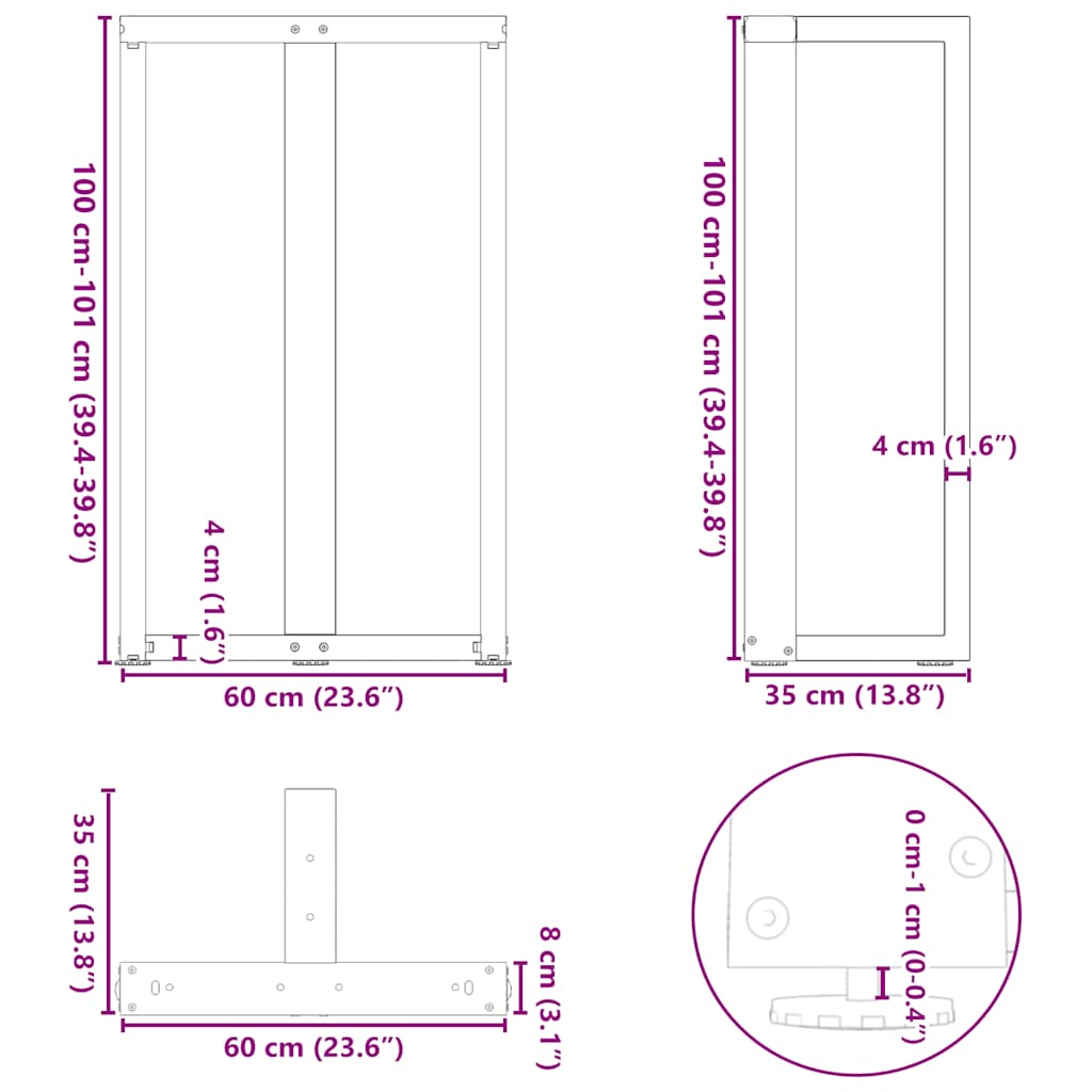 Bar Table Legs T-Shaped 2 pcs Natural Steel 60x35x(100-101) cm Steel