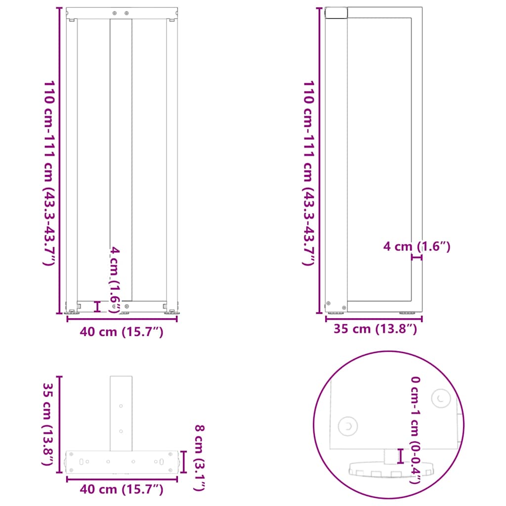 Bar Table Legs T-Shaped 2 pcs Anthracite 40x35x(110-111) cm Steel