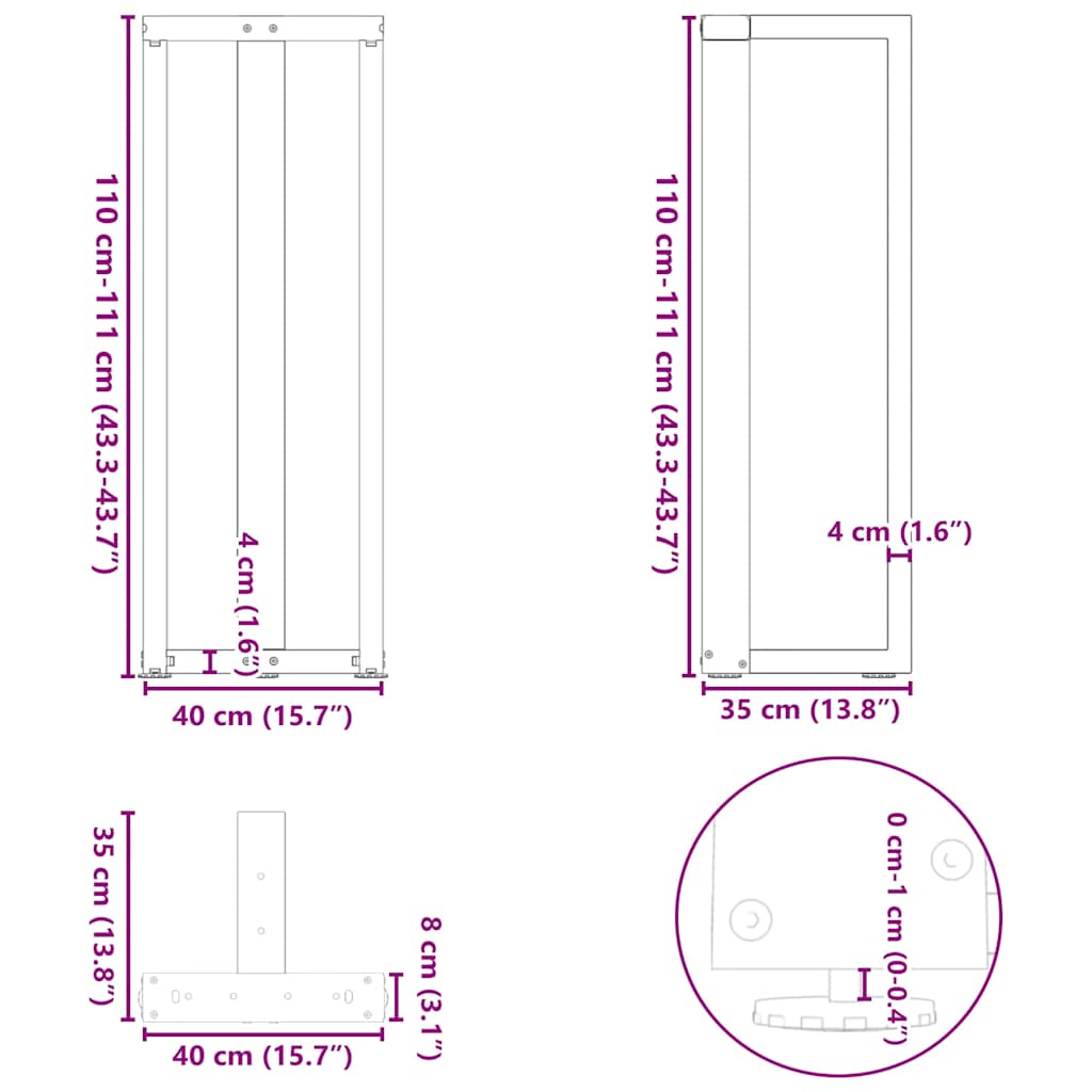 Bar Table Legs T-Shaped 2 pcs Natural Steel 40x35x(110-111) cm Steel