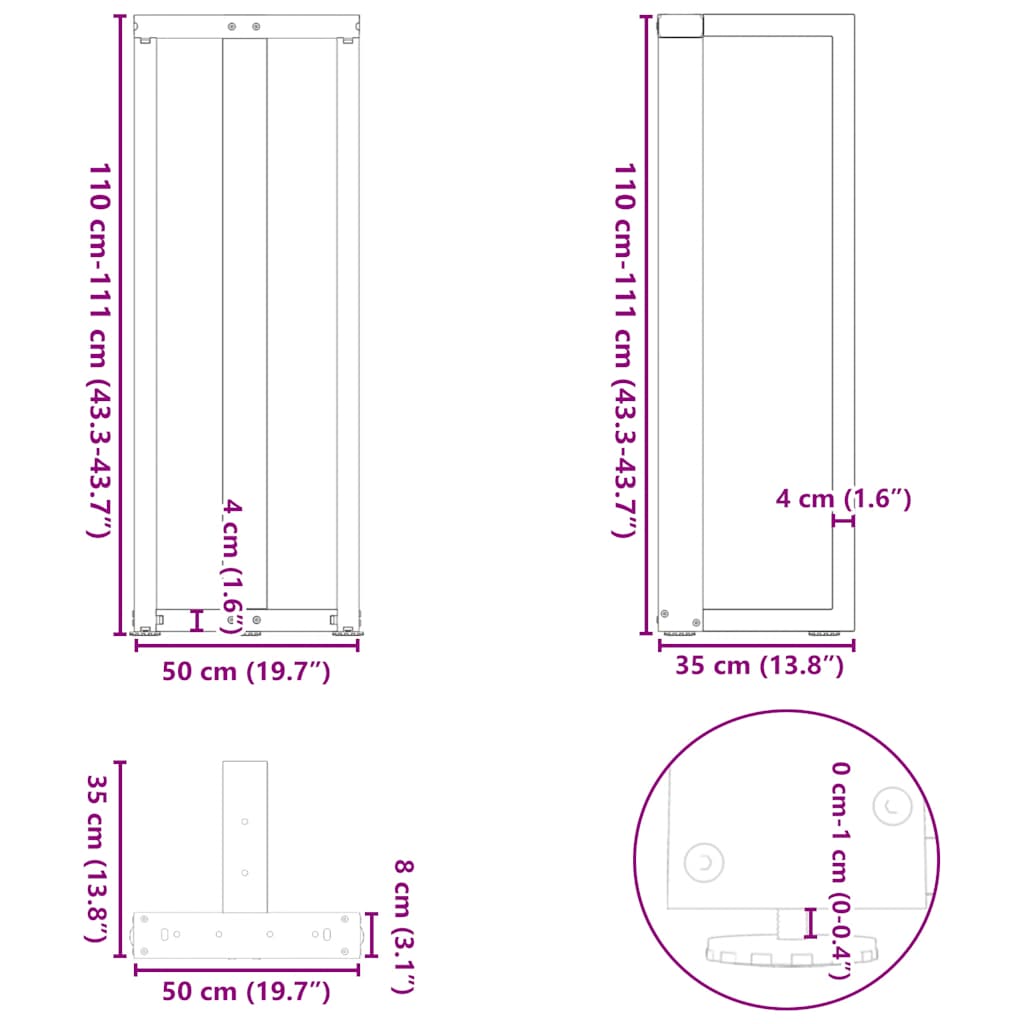 Bar Table Legs T-Shaped 2 pcs Natural Steel 50x35x(110-111) cm Steel