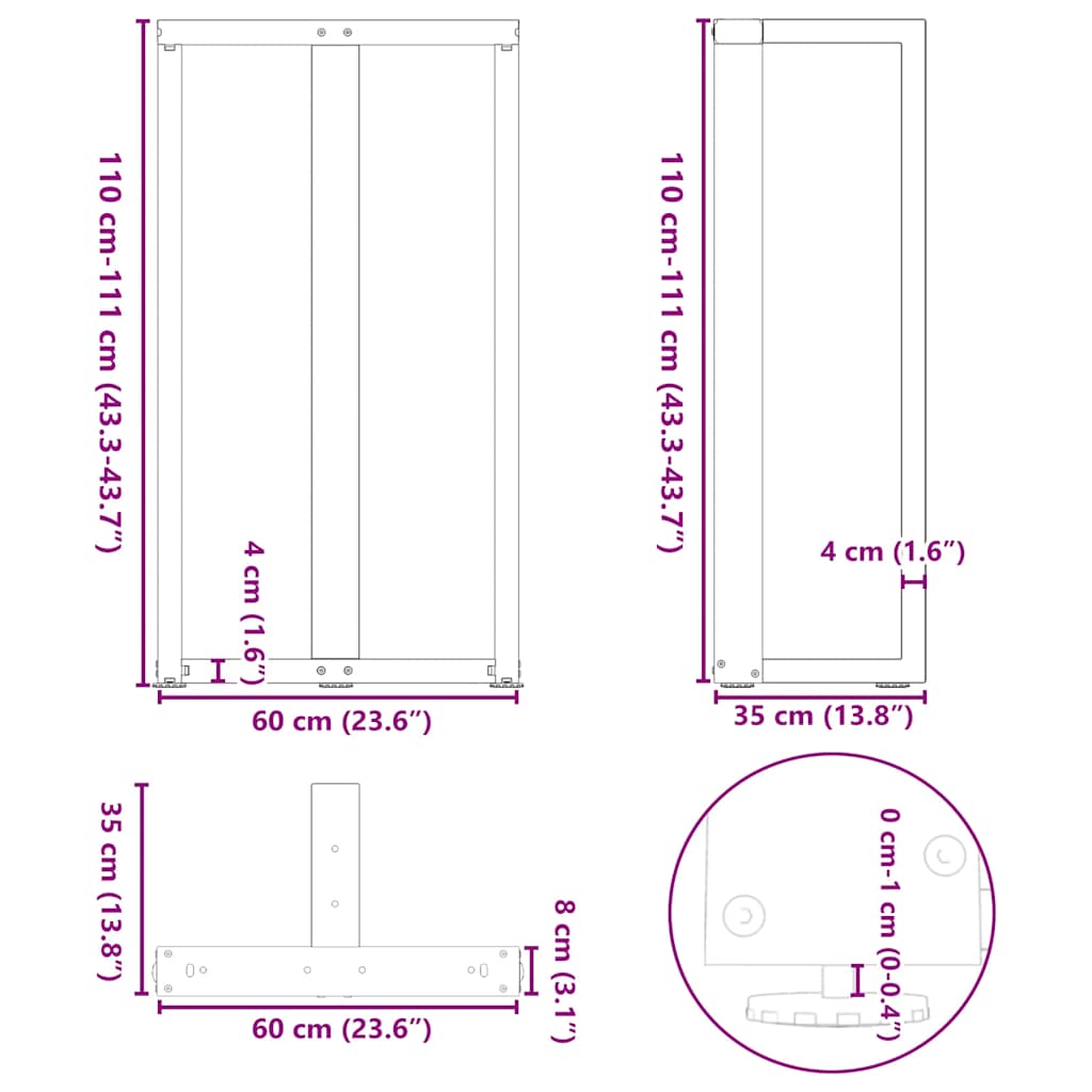 Bar Table Legs T-Shaped 2 pcs Black 60x35x(110-111) cm Steel