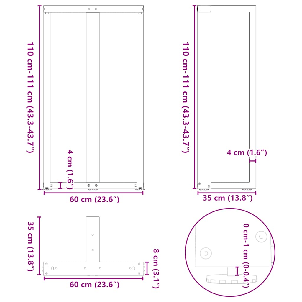 Bar Table Legs T-Shaped 2 pcs Natural Steel 60x35x(110-111) cm Steel