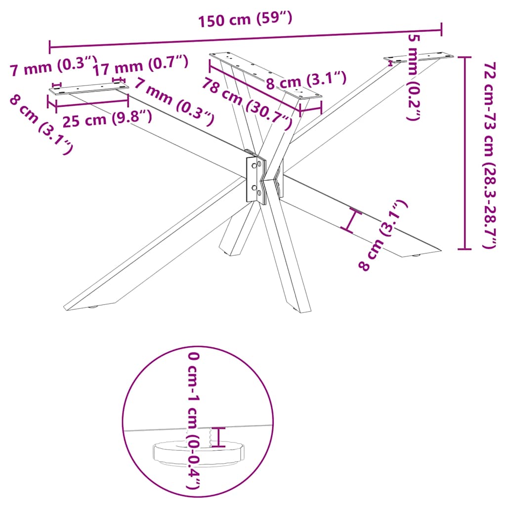 Dining Table Leg Spider Shape Natural Steel 150x78x(72-73) cm Steel