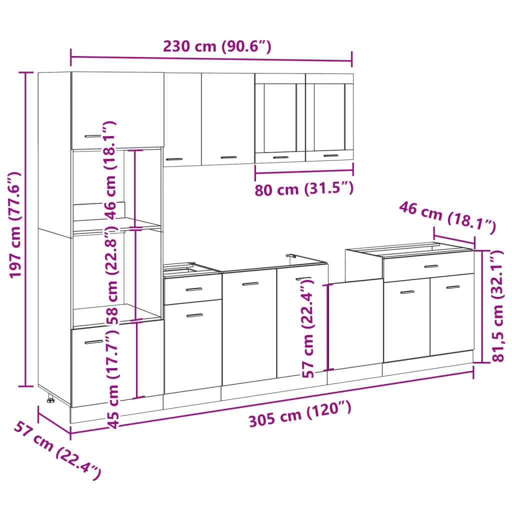 7 Piece Kitchen Cabinet Set Lyon" Sonoma Oak Engineered Wood