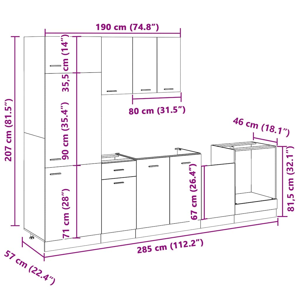 7 Piece Kitchen Cabinet Set "Lyon" Sonoma Oak Engineered Wood