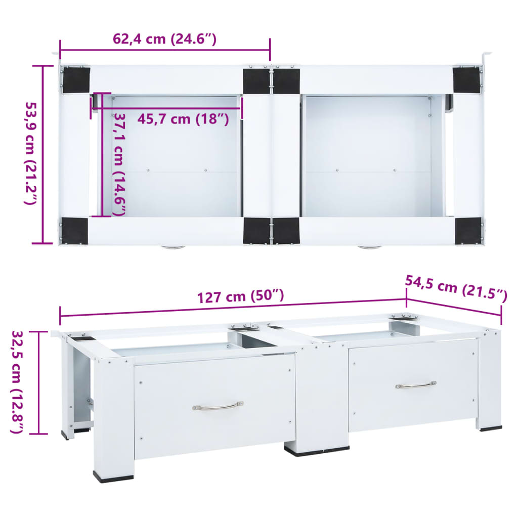 vidaXL Double Washing Machine Pedestal with Drawers White