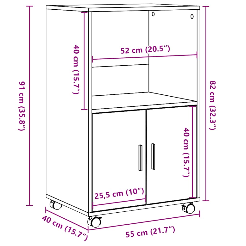Rolling Cabinet Sonoma Oak 55x40x91 cm Engineered Wood