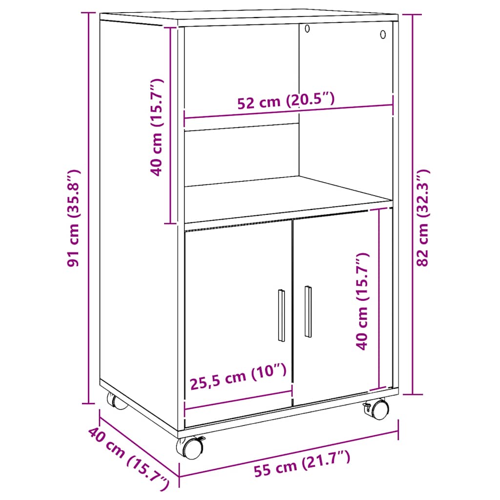 Rolling Cabinet Artisian Oak 55x40x91 cm Engineered Wood