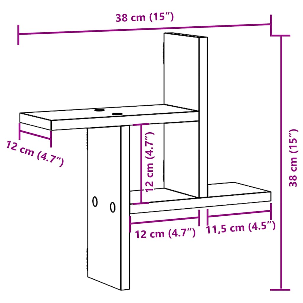 Wall Shelves 2 pcs Brown Oak 38x12x38 cm Engineered Wood