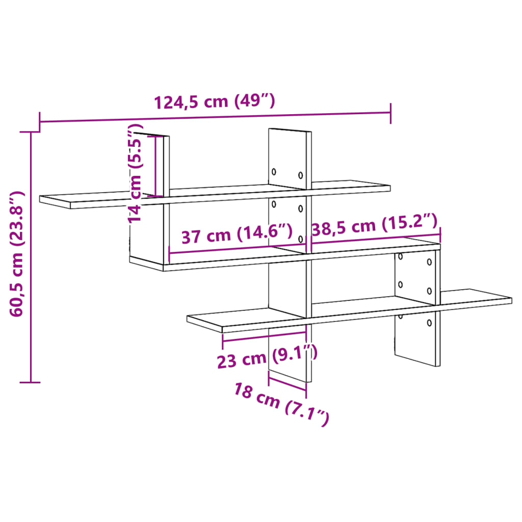 Wall Shelf Concrete Grey 124,5x18x60,5 cm Engineered Wood