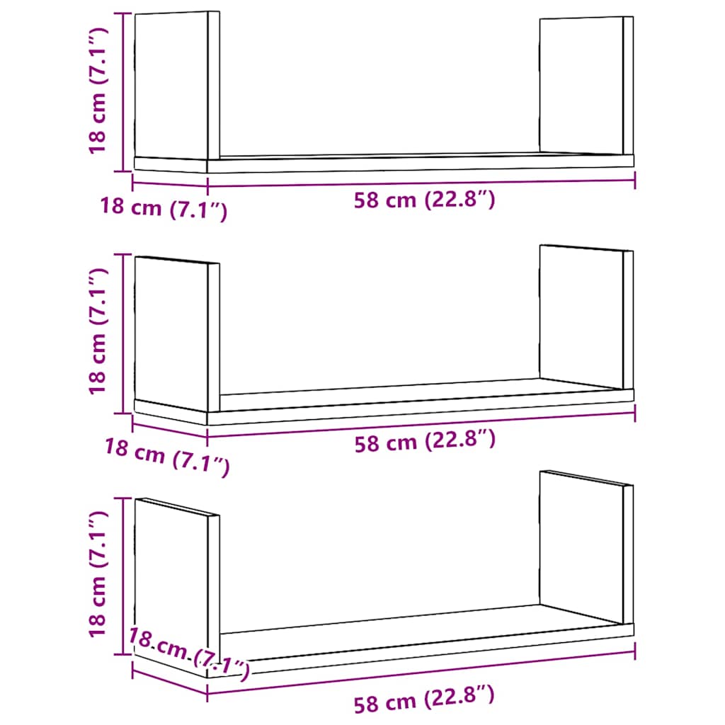 Wall Shelves 3 pcs Artisian Oak 58x18x18 cm Engineered Wood