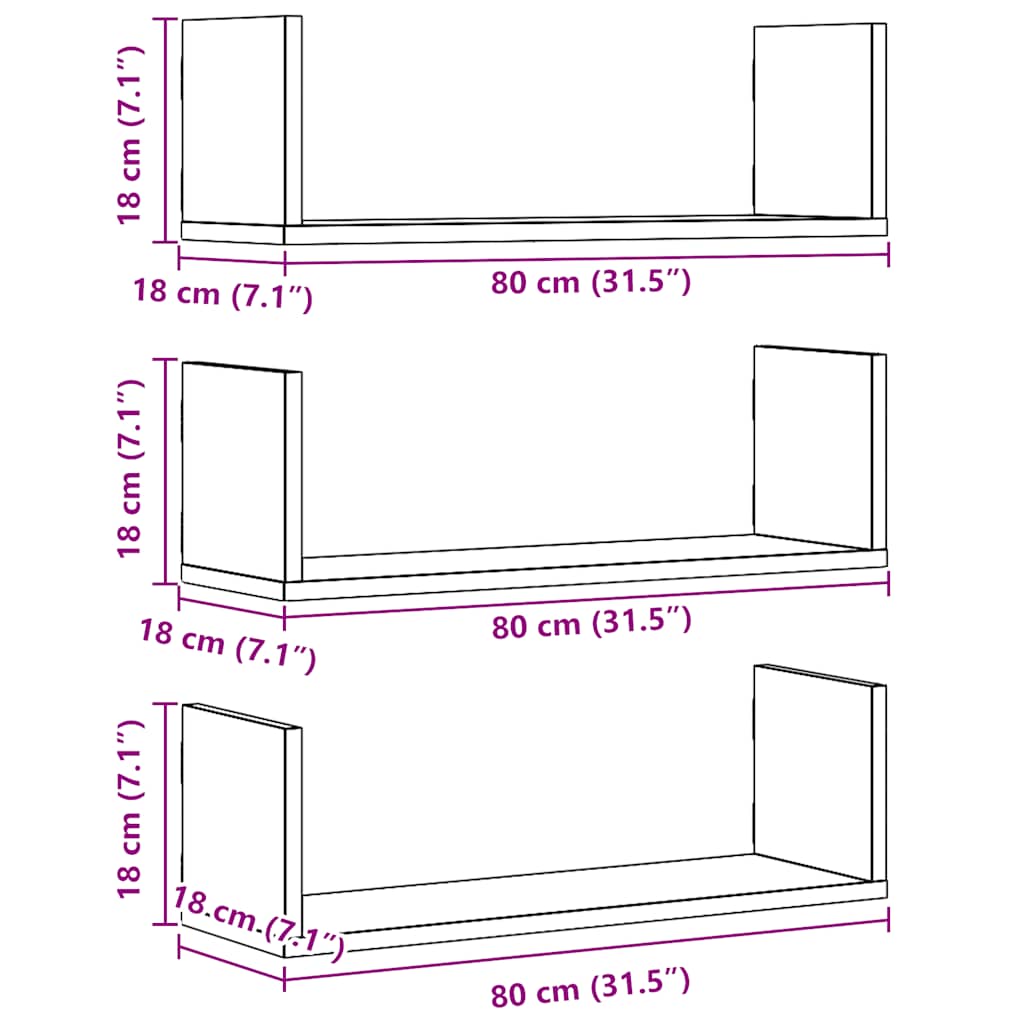 Wall Shelves 3 pcs Artisian Oak 80x18x18 cm Engineered Wood