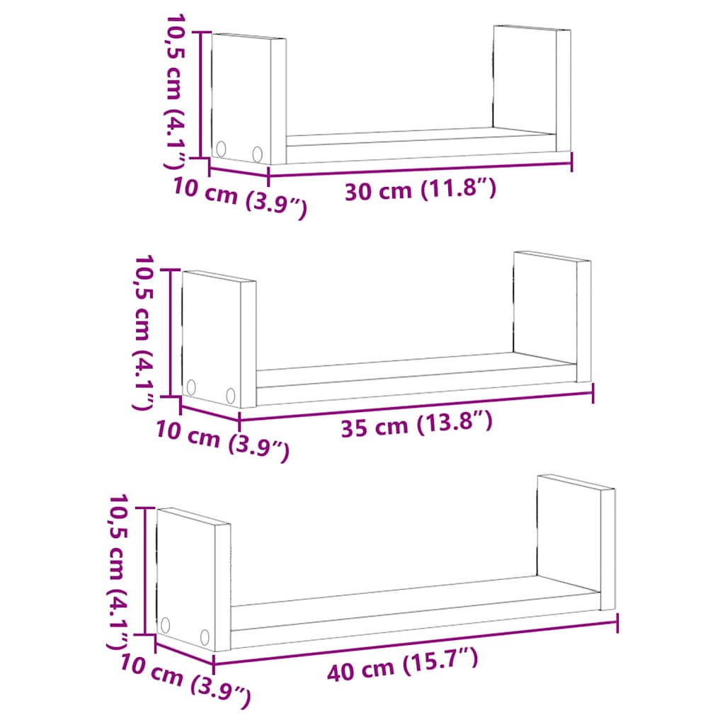 Wall Shelf 3 pcs Concrete Grey Engineered Wood