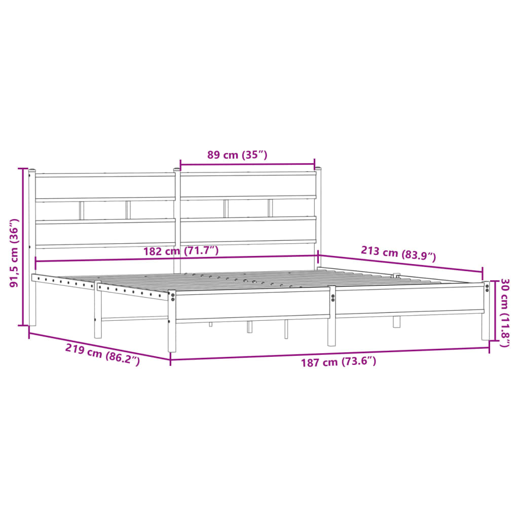 Metal Bed Frame without Mattress Smoked Oak 183x213 cm