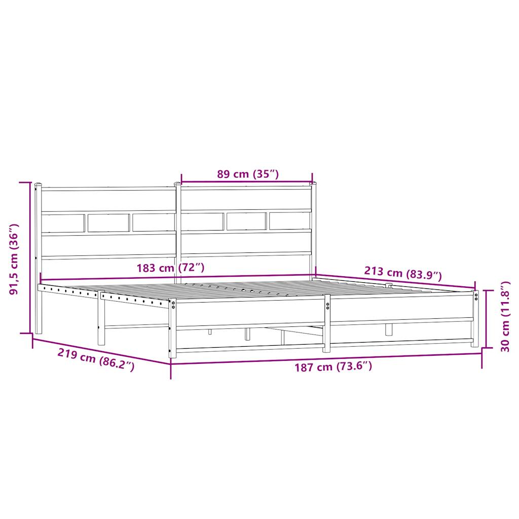 Metal Bed Frame without Mattress Sonoma Oak 183x213 cm