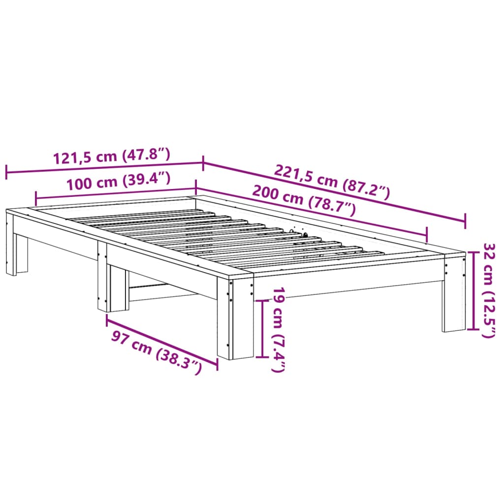 Bed Frame without Mattress Wax Brown 100x200 cm Solid Wood Pine