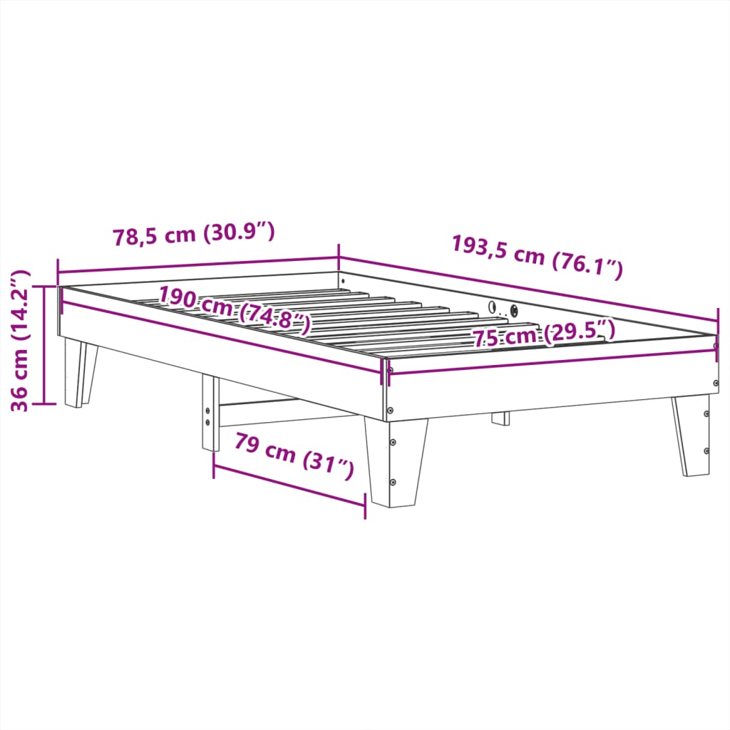 Bed Frame without Mattress Wax Brown 75x190 cm Small Single Solid Wood Pine