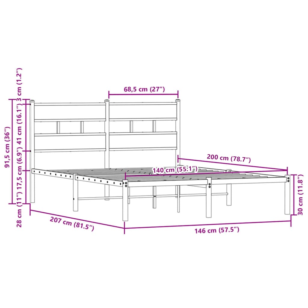 Bed Frame without Mattress with Headboard Brown Oak 140x200 cm