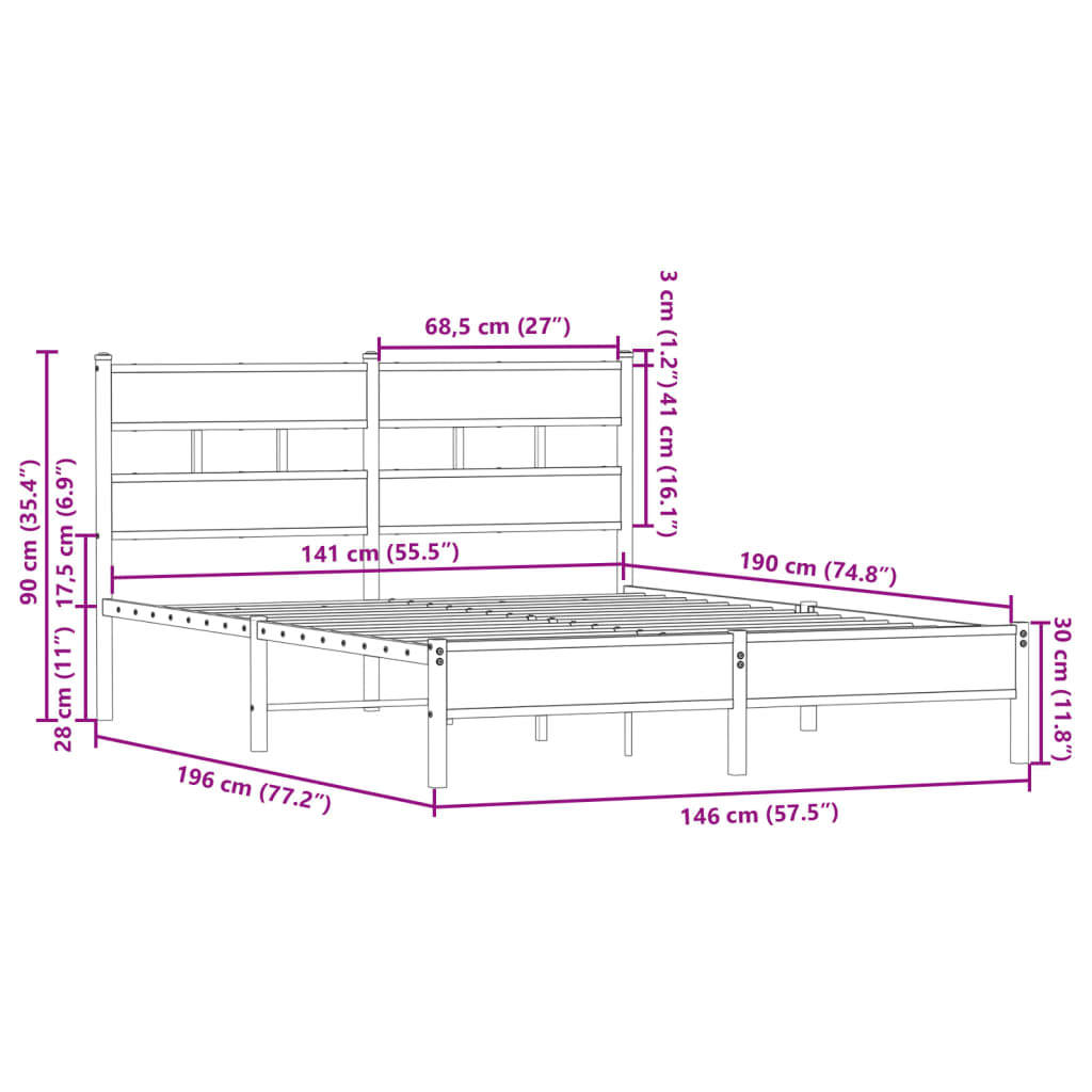 Bed Frame without Mattress with Headboard Sonoma Oak 140x190 cm