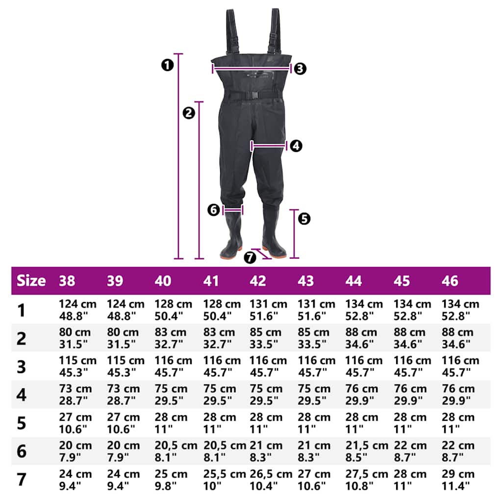 Chest Waders with Boots and Belt Black Size 44