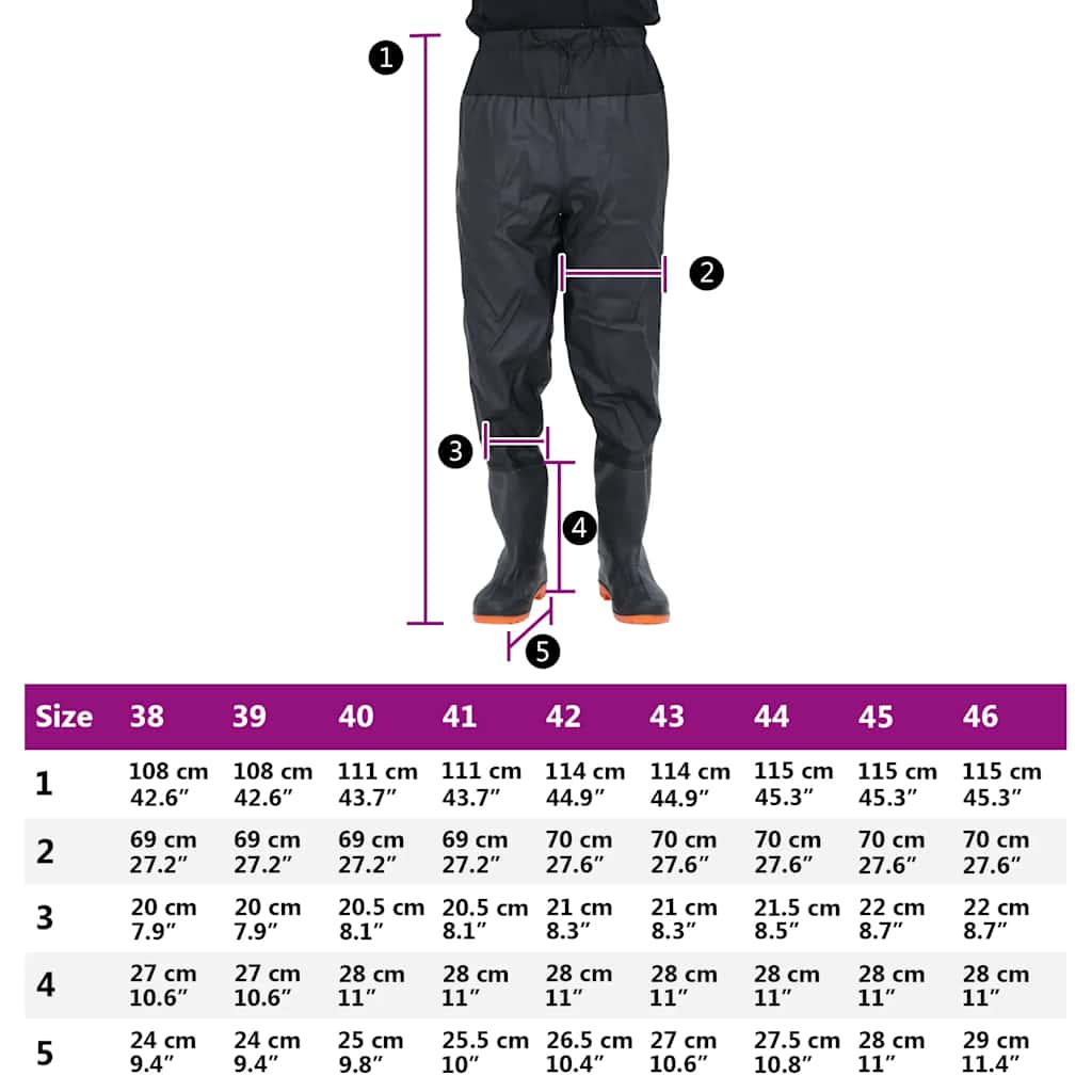 Waist Waders with Boots Black Size 41
