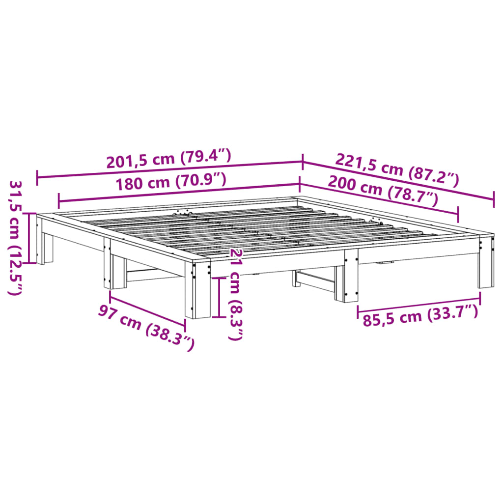 Bed Frame without Mattress Wax Brown 180x200 cm Super King Solid Wood Pine