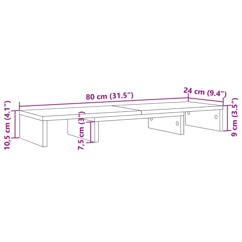 Monitor St& Riser Adjustable White 80x24x10.5 cm