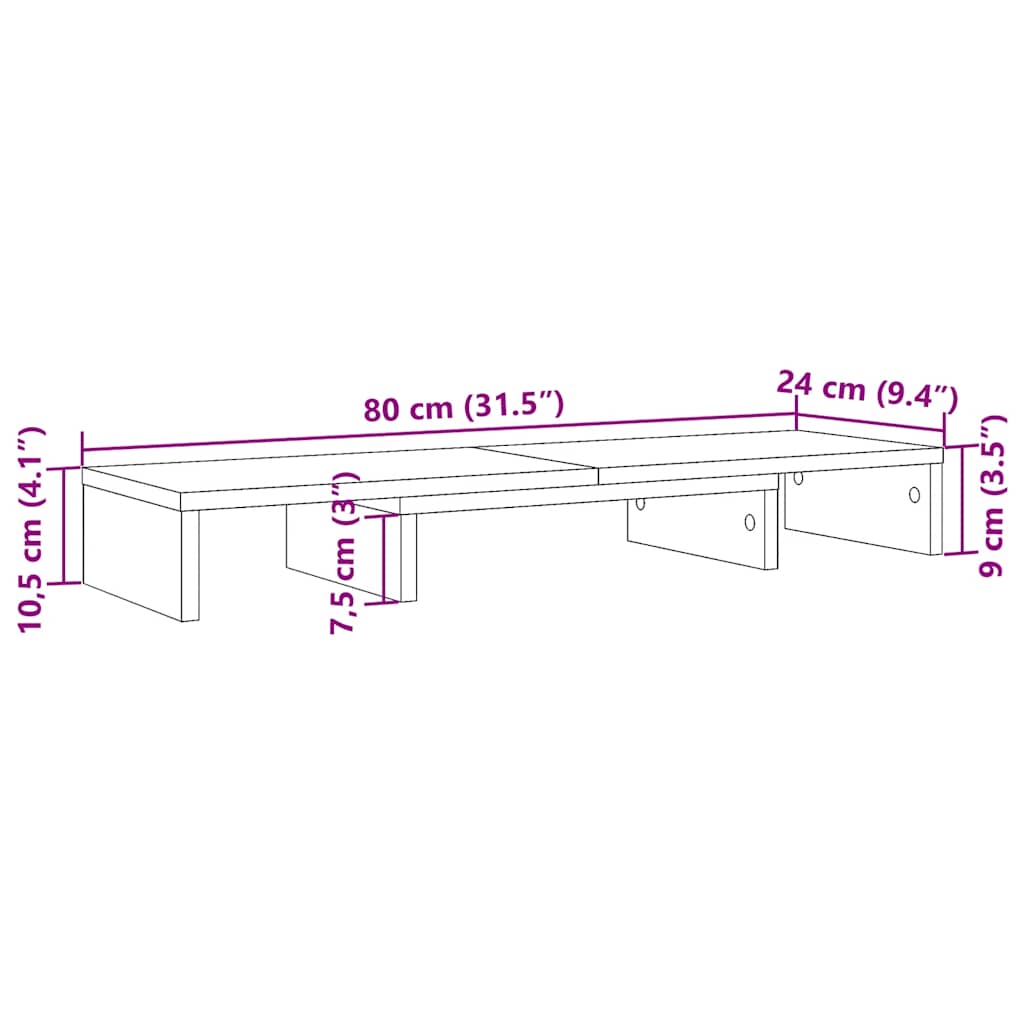Monitor Stand Riser Adjustable Black 80x24x10.5 cm Engineered Wood
