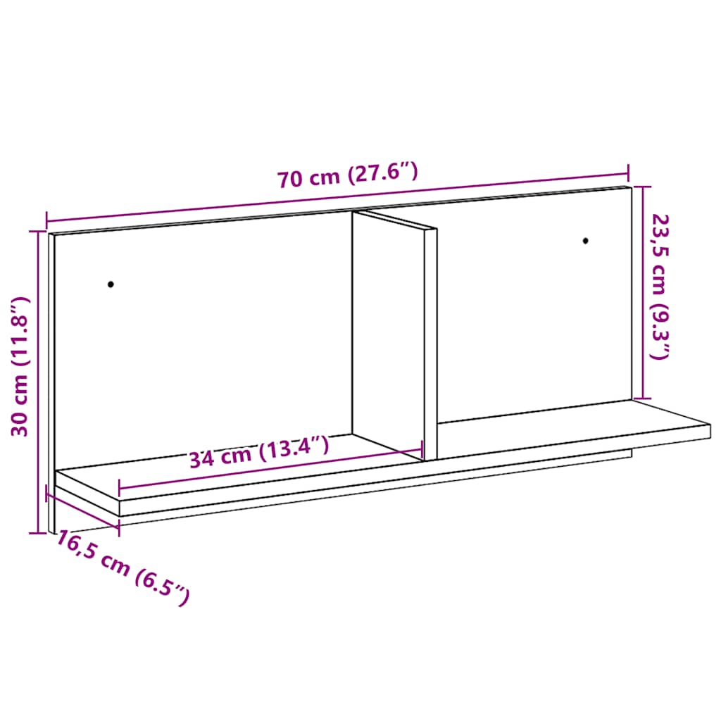 Wall Cabinet 70x16,5x30 cm Black Engineered Wood
