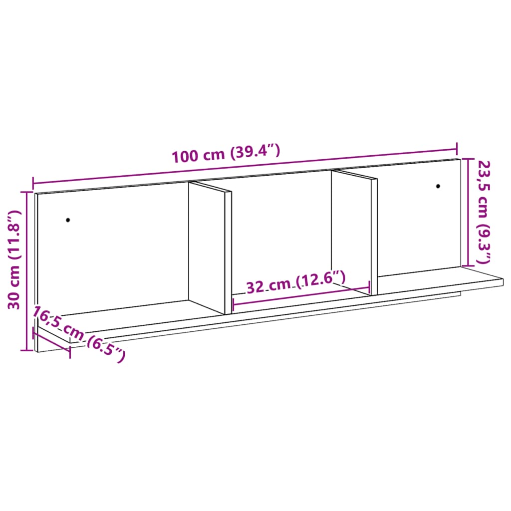 Wall Cabinet 100x16,5x30 cm Grey Sonoma Engineered Wood