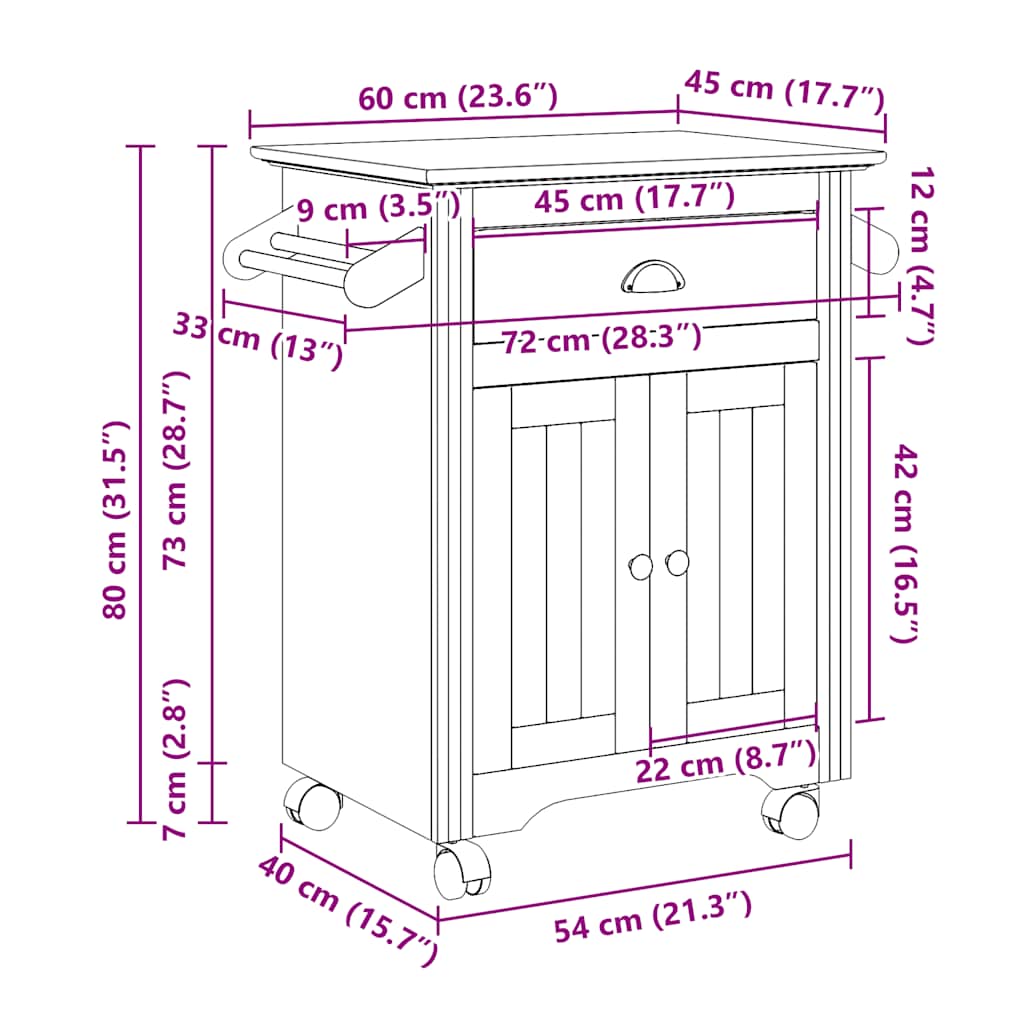 Kitchen Trolley "BODO" White 72x45x80 cm
