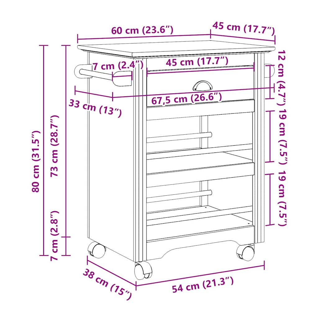 Kitchen Trolley "BODO" Grey 67,5x45x80 cm