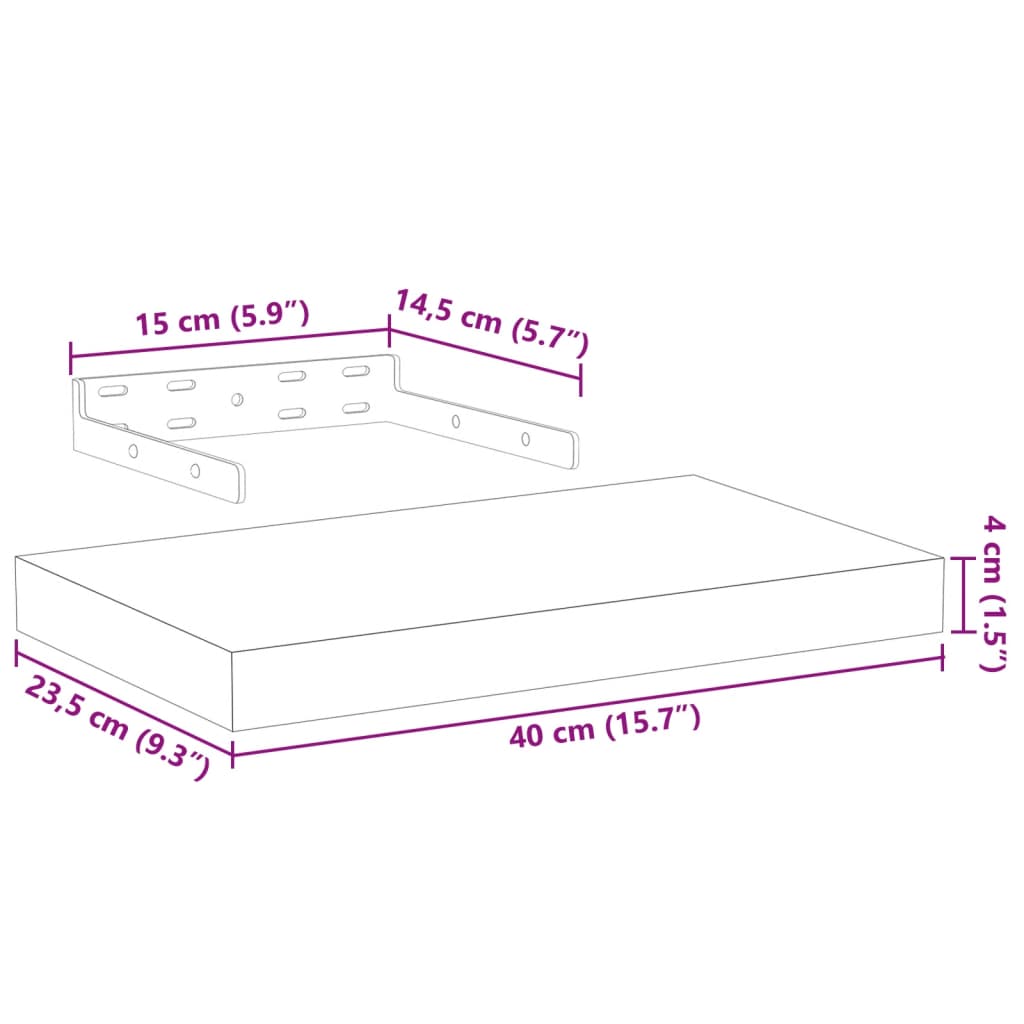 Floating Shelves 2 pcs 40x23,5x4 cm Engineered Wood