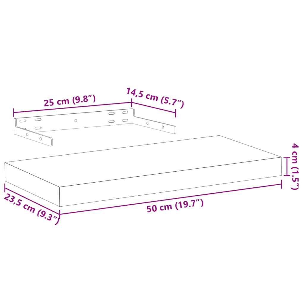 Floating Shelves 2 pcs 50x23,5x4 cm Engineered Wood