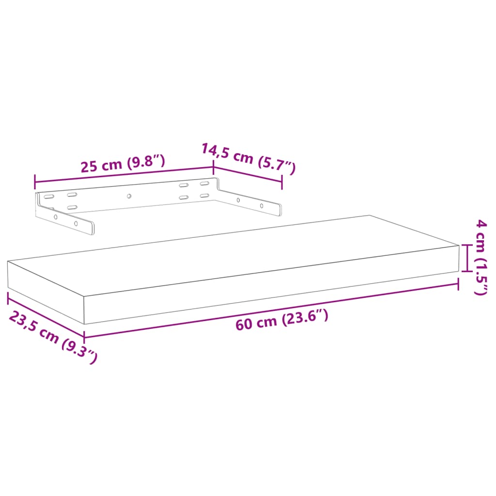 Floating Shelves 4 pcs 60x23,5x4 cm Engineered Wood