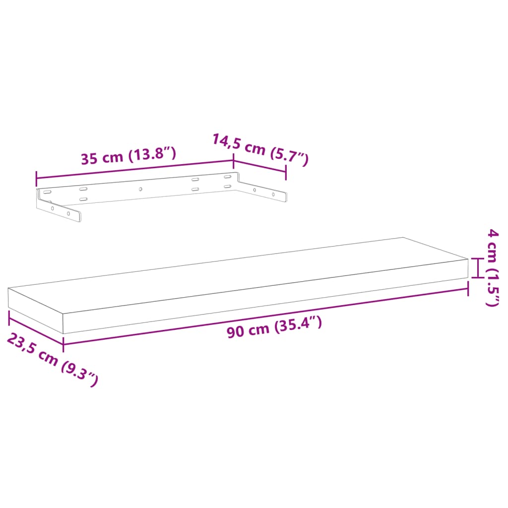 Floating Shelves 4 pcs 90x23,5x4 cm Engineered Wood