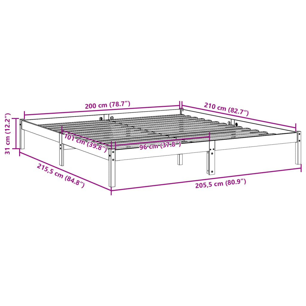 Extra Long Bed Frame without Mattress 200x210 cm Solid Wood Pine