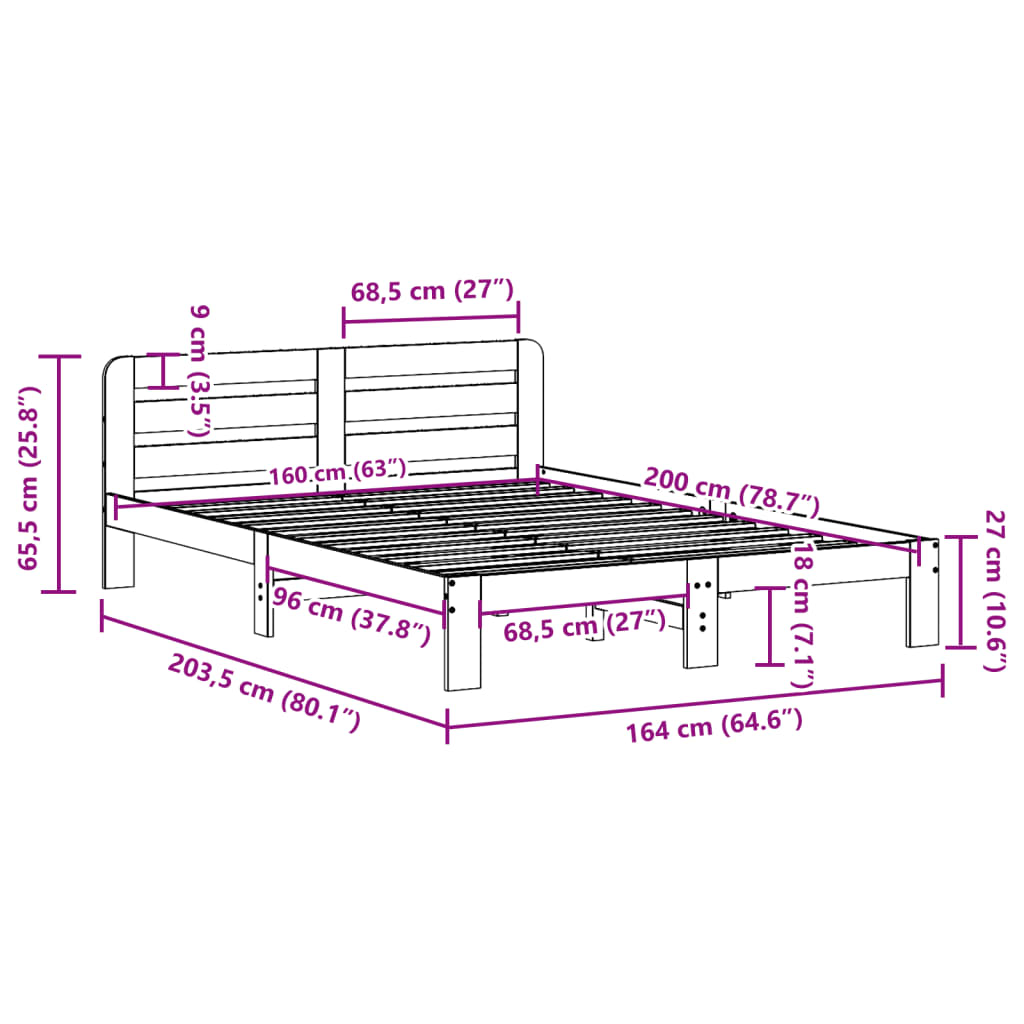 Bed Frame without Mattress 160x200 cm Solid Wood Pine