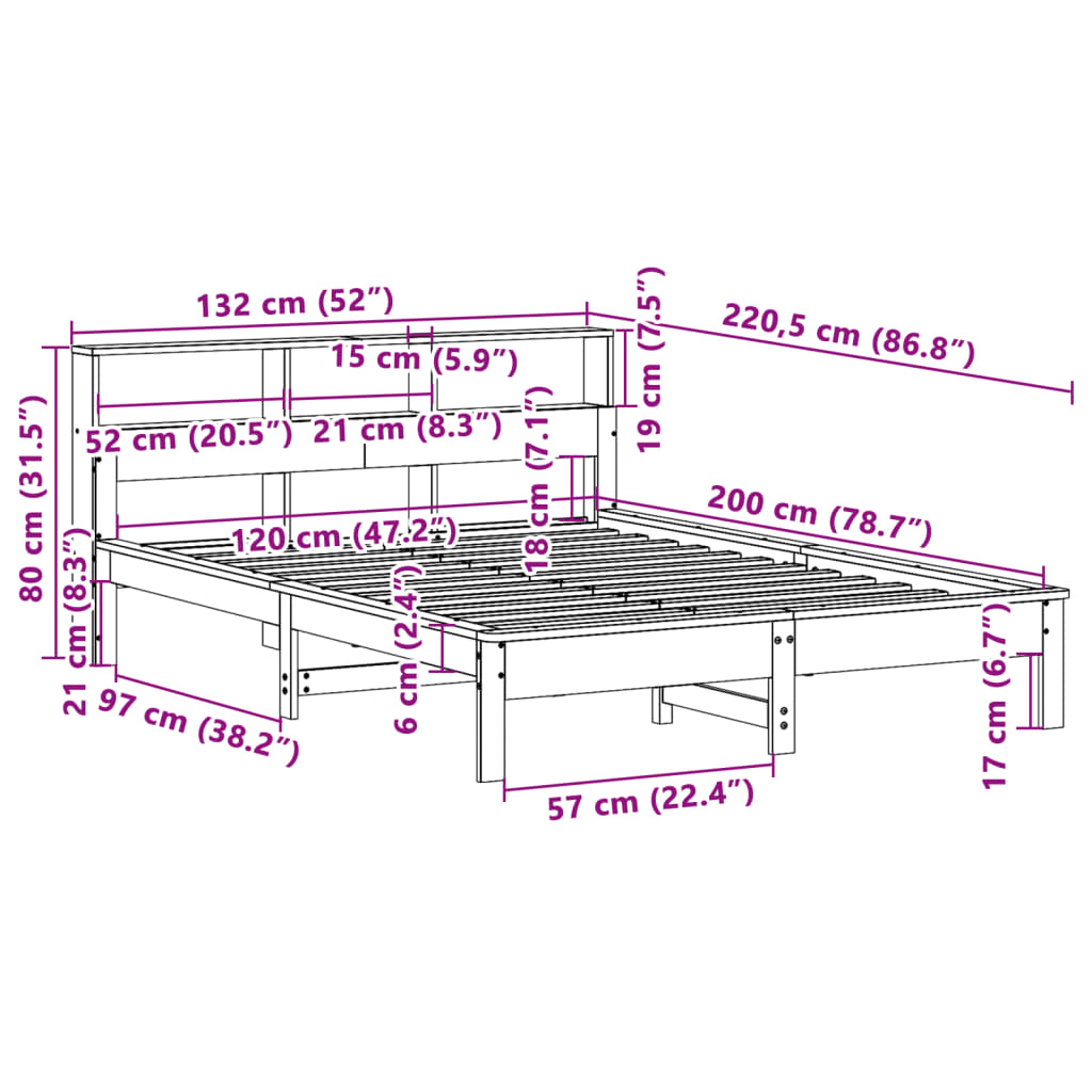 Bookcase Bed without Mattress 120x200 cm Solid Wood Pine