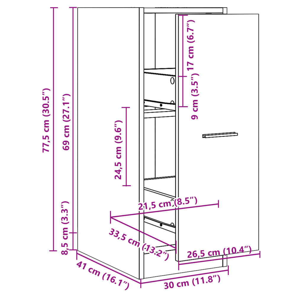 Apothecary Cabinet Black 30x41x77.5 cm Engineered Wood