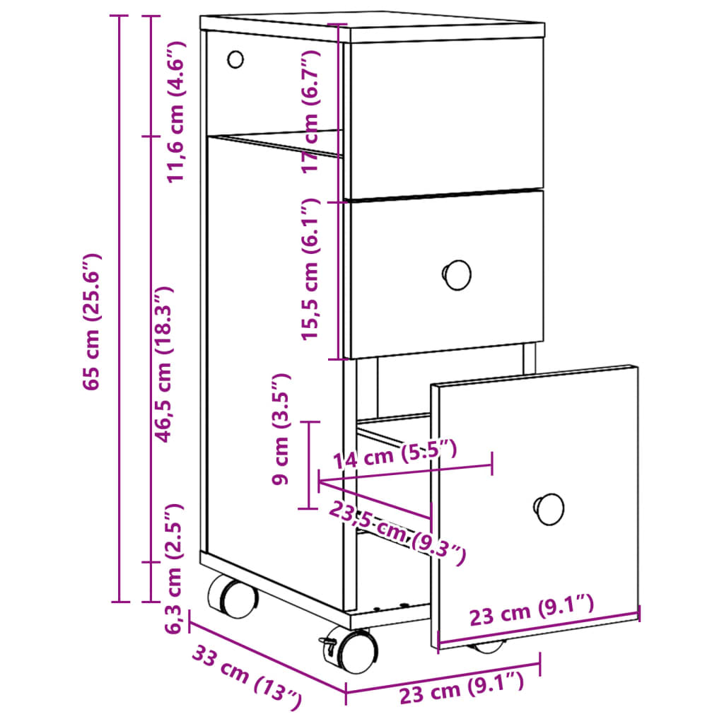 Narrow Bathroom Cabinet with Wheels Black Engineered Wood