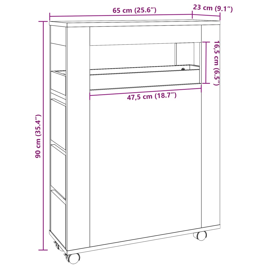 Narrow Bathroom Cabinet with Wheels Concrete Grey
