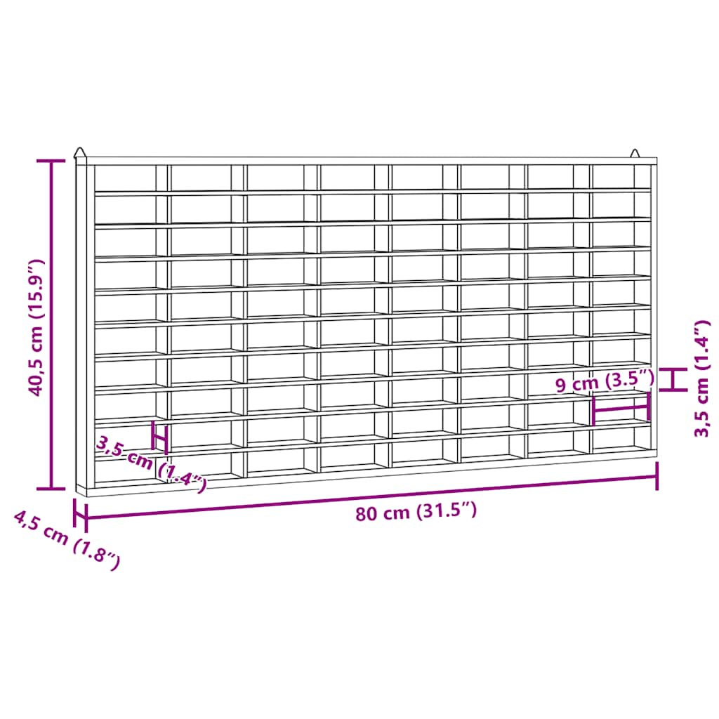 Wooden Collector's Display Case with 80 Compartments 80x4,5x40,5cm