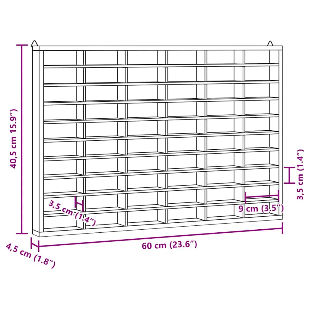 Wooden Collector's Display Case with 60 Compartments 60x4,5x40,5cm