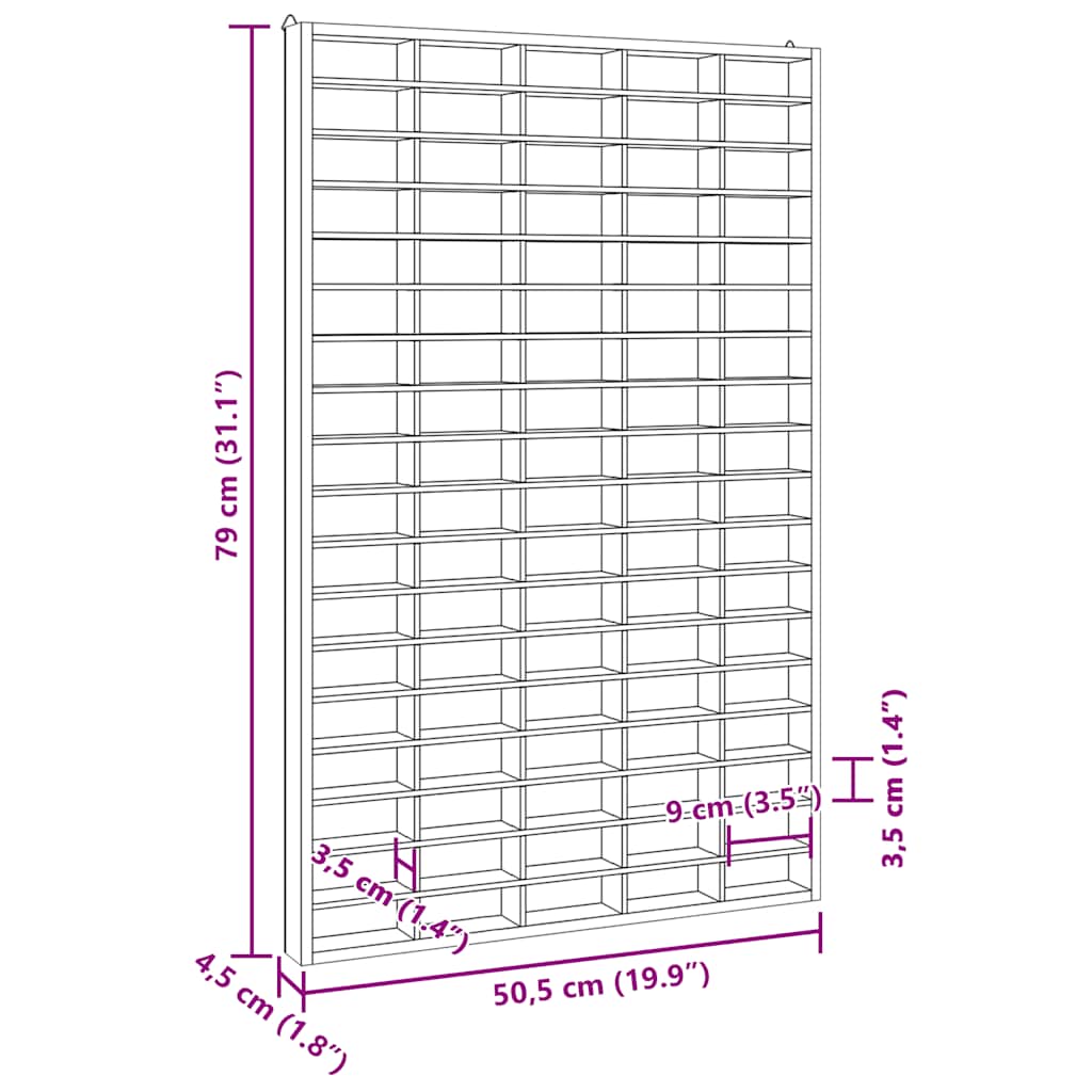 Wooden Collector's Display Case with 90 Compartments 50,5x4,5x79cm