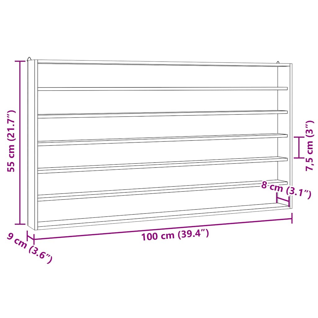 Wooden Collector's Display Case with 6 Shelves 100x9x55 cm