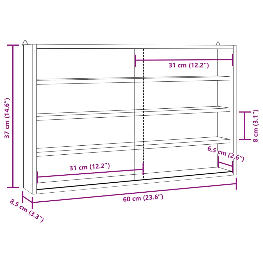 Wooden Collector's Display Case with Doors 60x8,5x37cm
