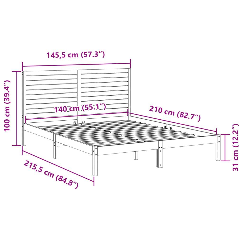 Extra Long Bed Frame without Mattress 140x210 cm Solid Wood