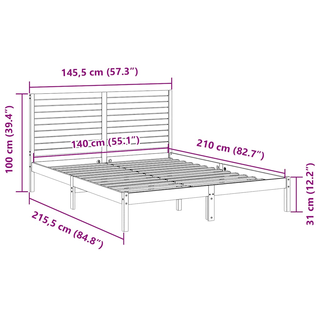 Extra Long Bed Frame without Mattress White 140x210 cm Solid Wood